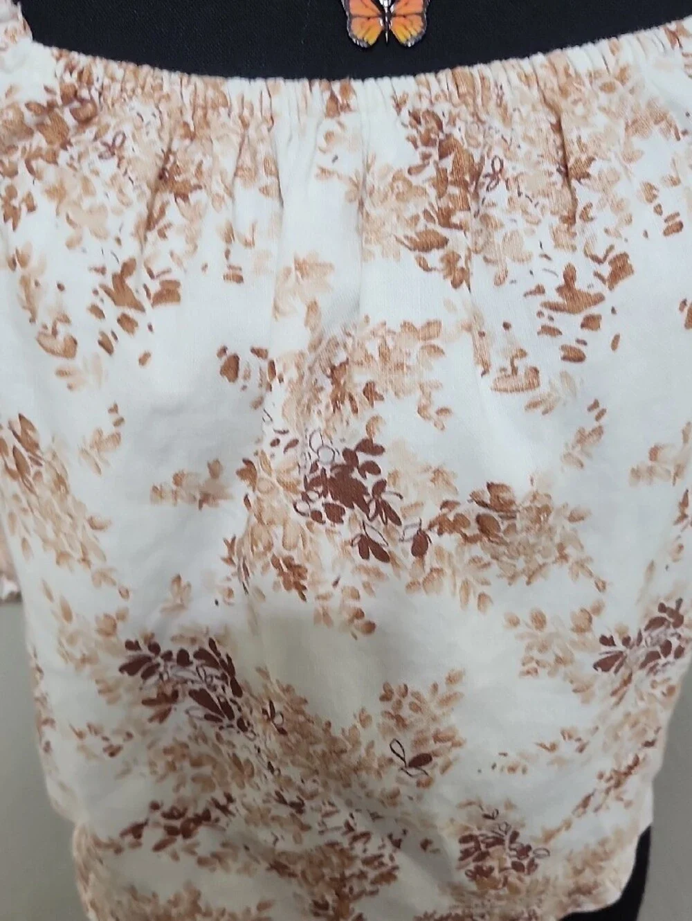 Abercrombie & Fitch Brown Floral Square Neck Puff Sleeve Top Sz S Boho